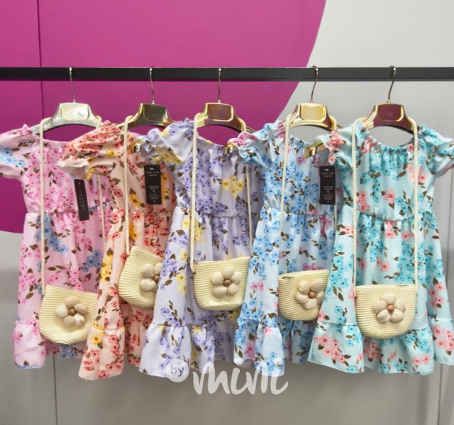 Letní květované šaty s kabelkou pink