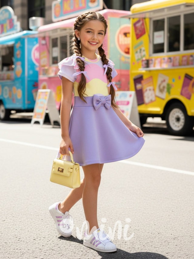 Letní pastel šaty s mašličkou lila