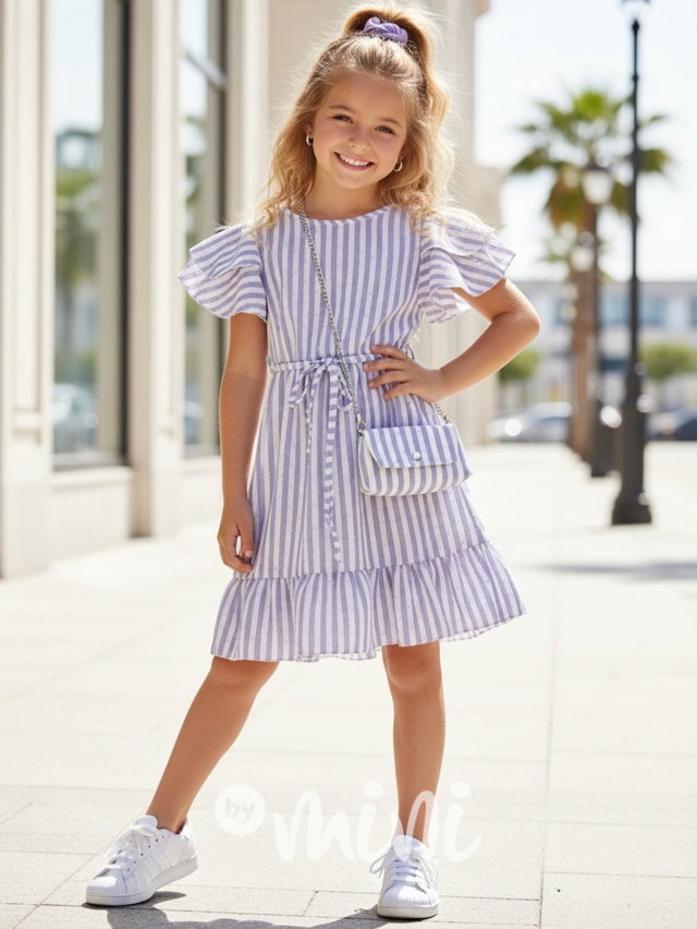 Letní lila marina šaty poseté kamínky + kabelka