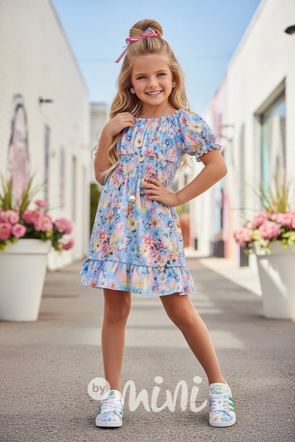 Flower šaty s řetízkem blue