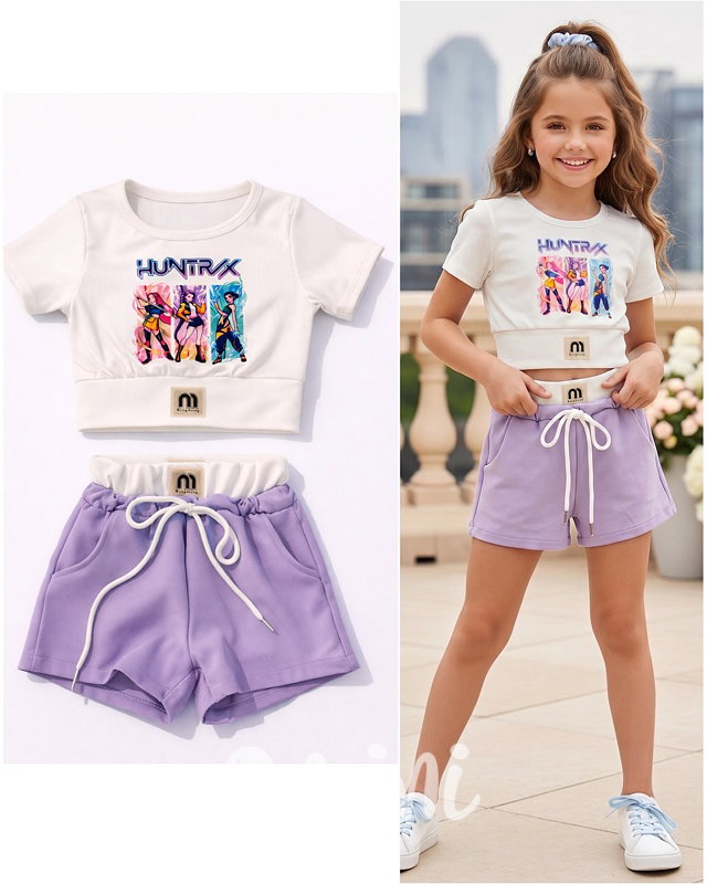 Huntrix letní crop set white/lila
