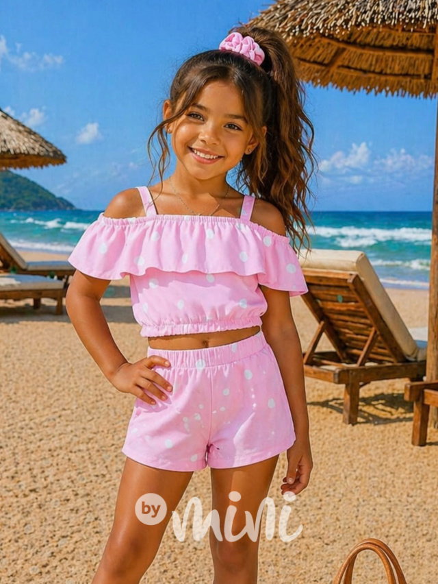 Puntíkatý letní šortkový set PINK