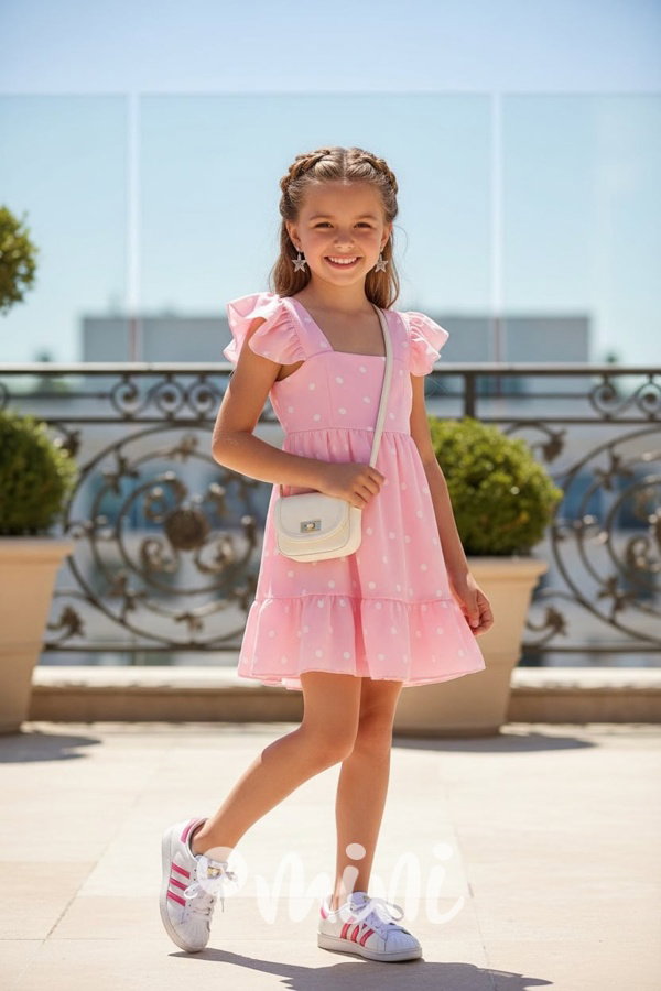 Petit puntíkaté šaty s mašličkou PINK