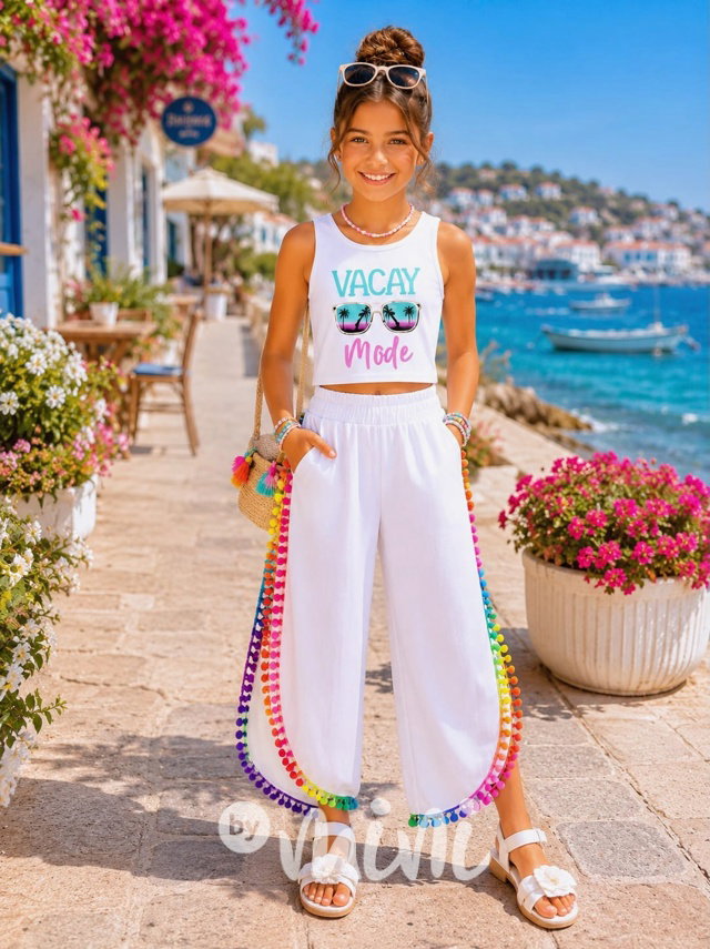 Vacay mode pompon letní beach set bílý
