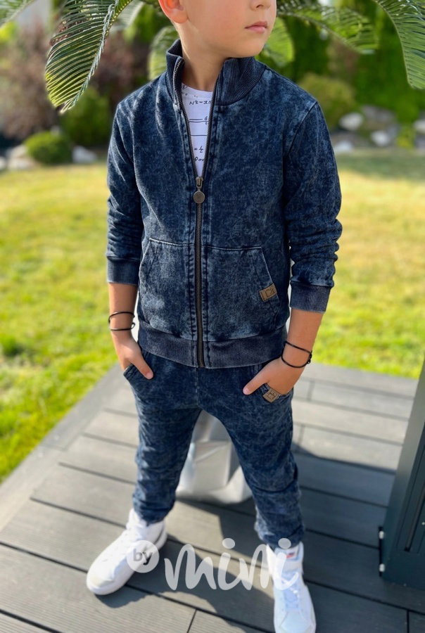 Acid wash denim blue mikina