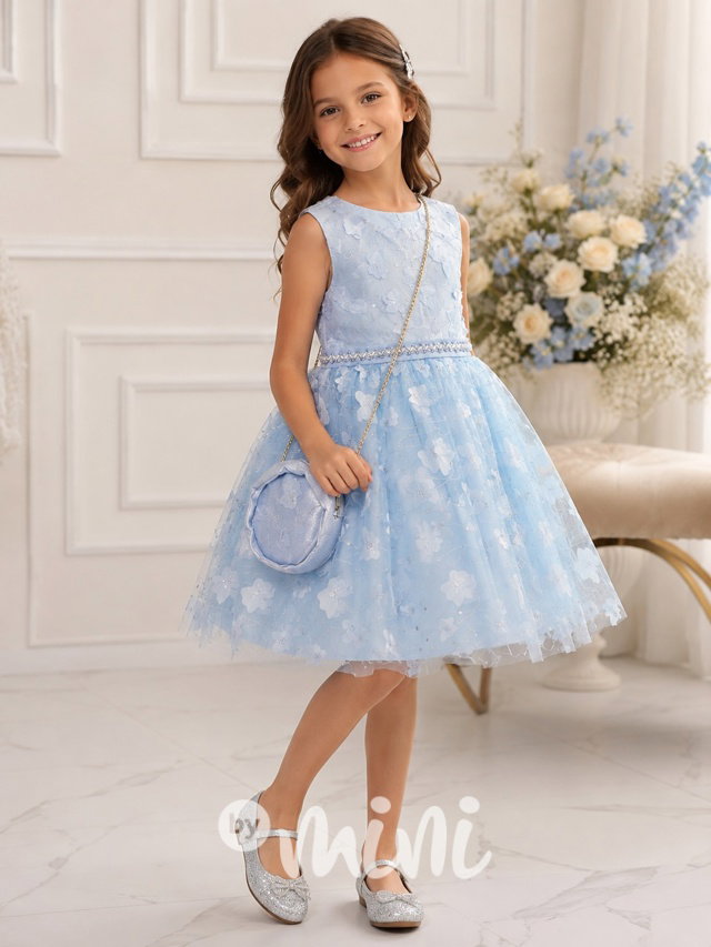 Luxusní motýlkové šaty s kabelkou baby blue