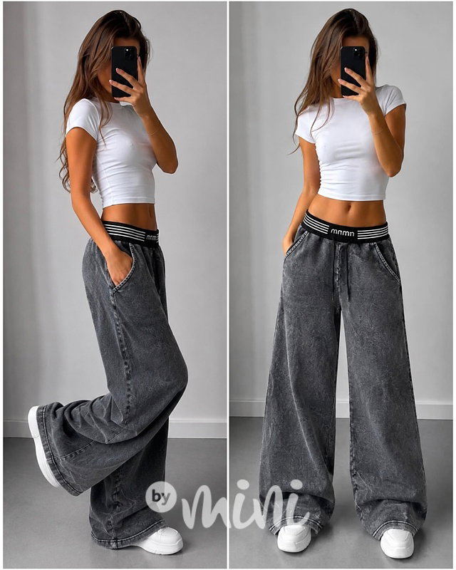 Urban grey denim široké kalhoty