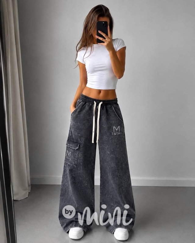Mia street cargo kalhoty acid wash antracit