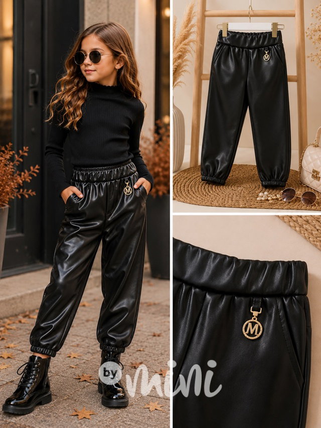 Zateplené eco leather kalhoty černé