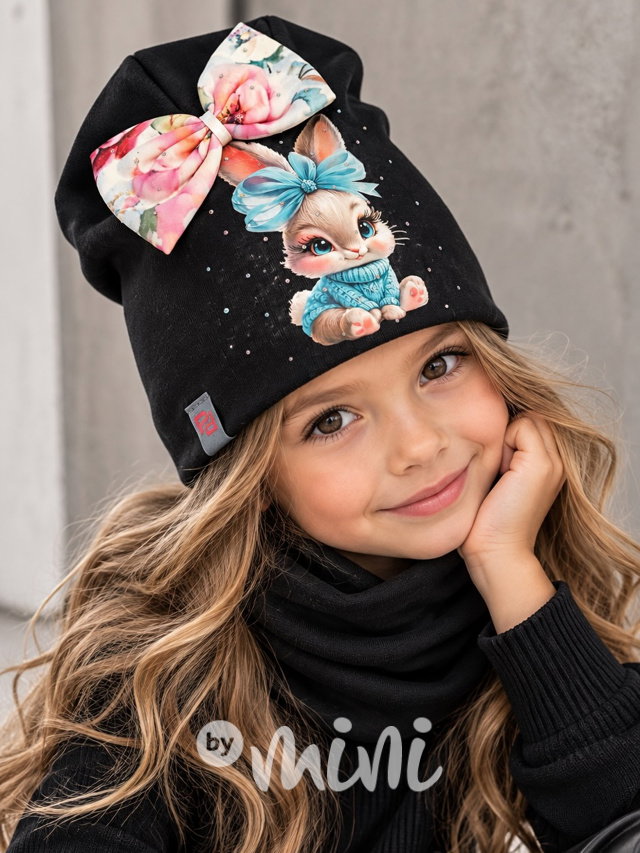 Sweet bunny čepice + nákrčník s kamínky black
