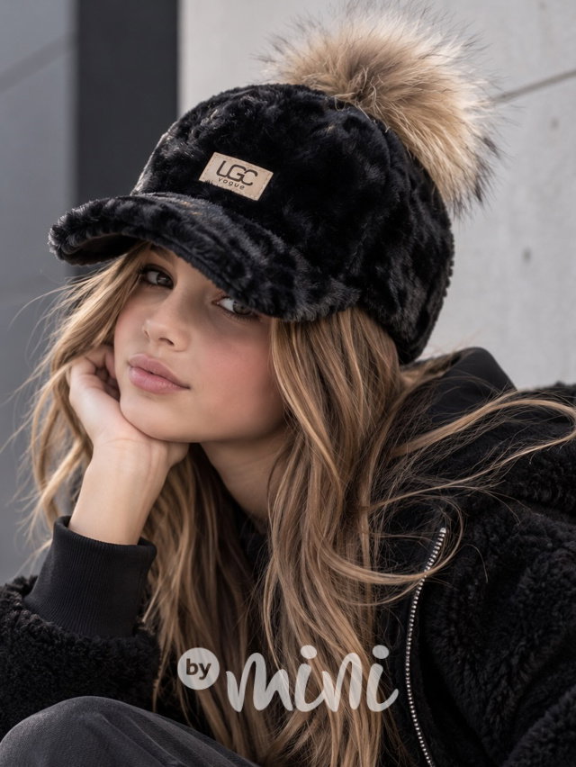 Teplý kšilt VOGUE s bambulkou černý