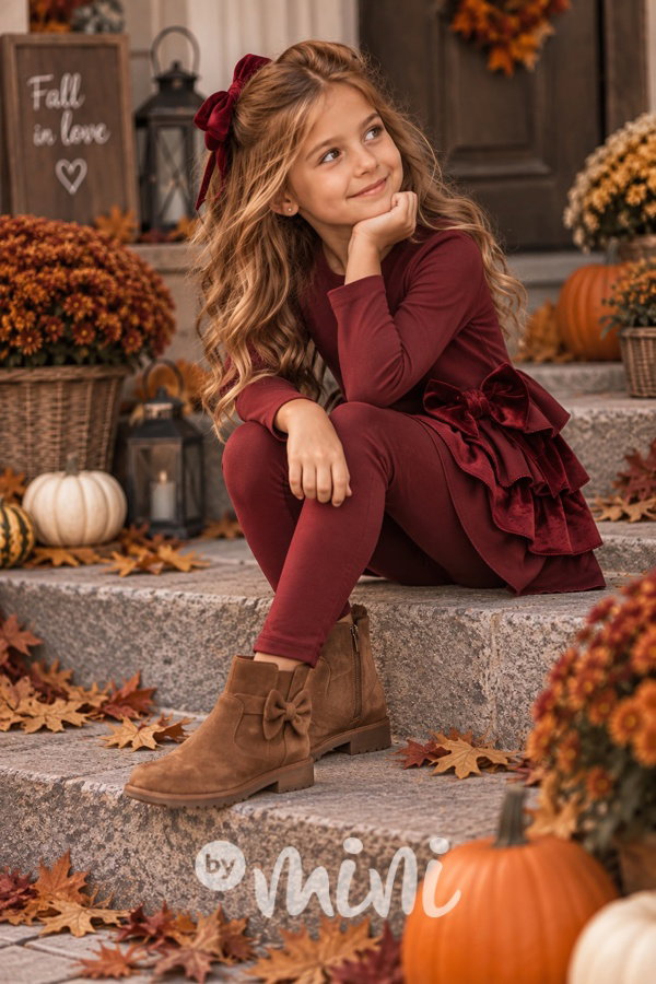 Velvet bow set bordo