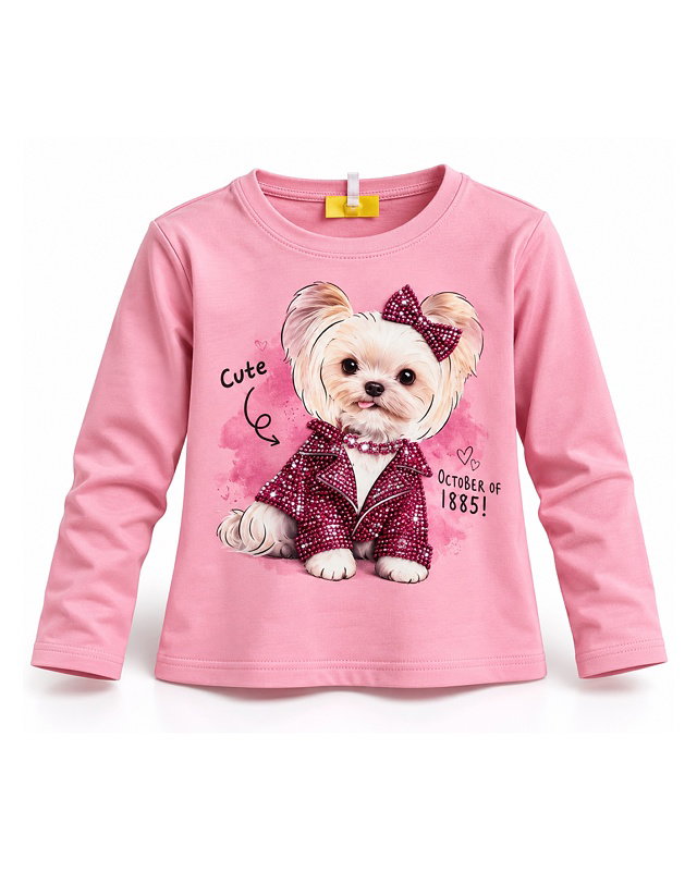 Podzimní triko s dlouhým rukávem CUTE s kamínky pink