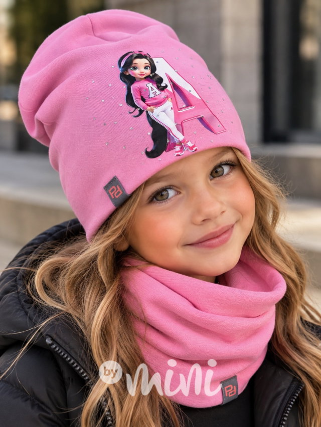 Pink Academy čepice + nákrčník s kamínky