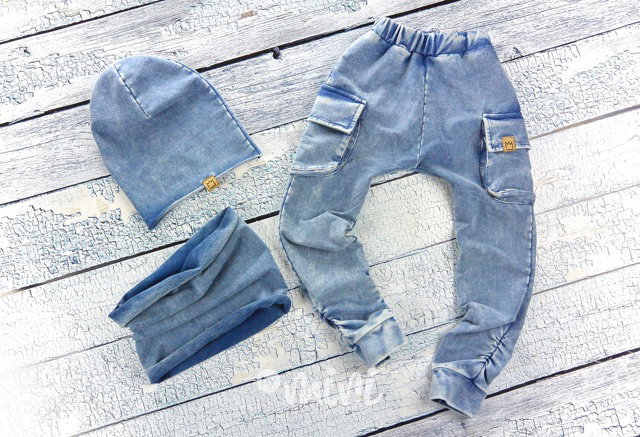 Jeans kapsáče + jeans houmleska s nákrčníkem