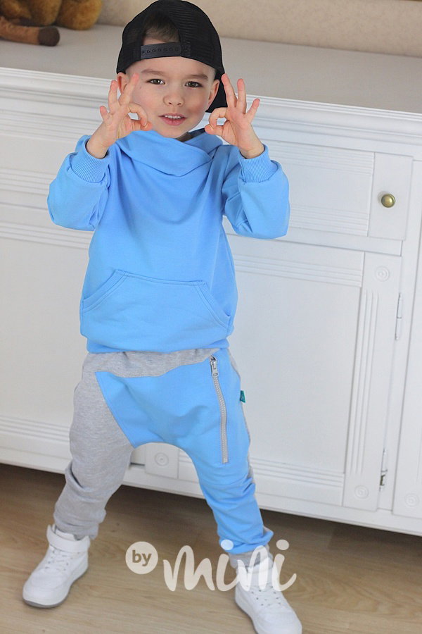 Sky blue/grey baggy tepláčky se zipem