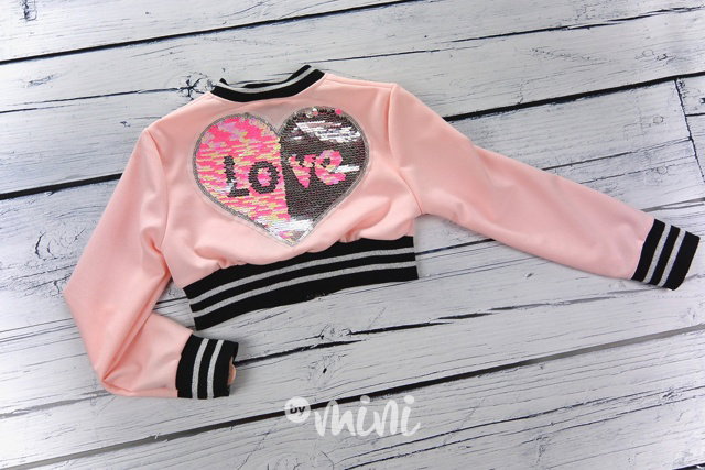 Krátká mikča s přetáčecími flitry pink