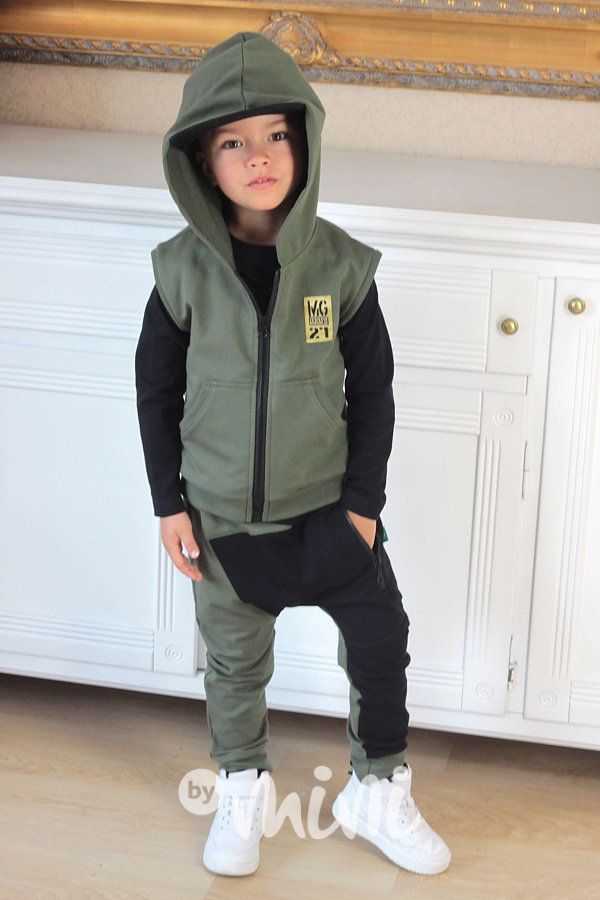 Khaki/Black baggy tepláčky se zipem