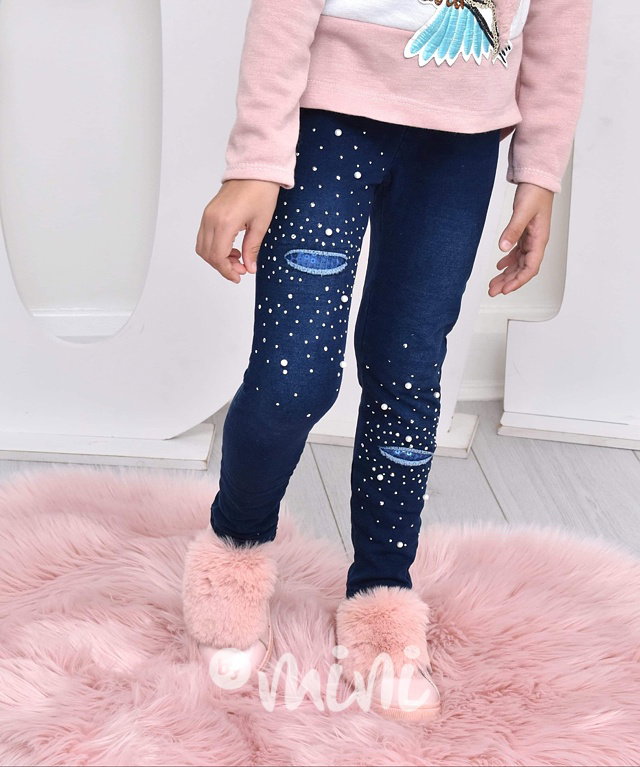 Zimní vyteplené stretch legíny jeans s kamínky