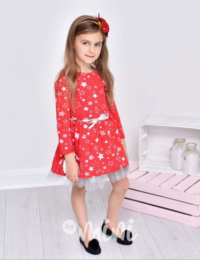 Červené dívčí šaty s hvězdičkami