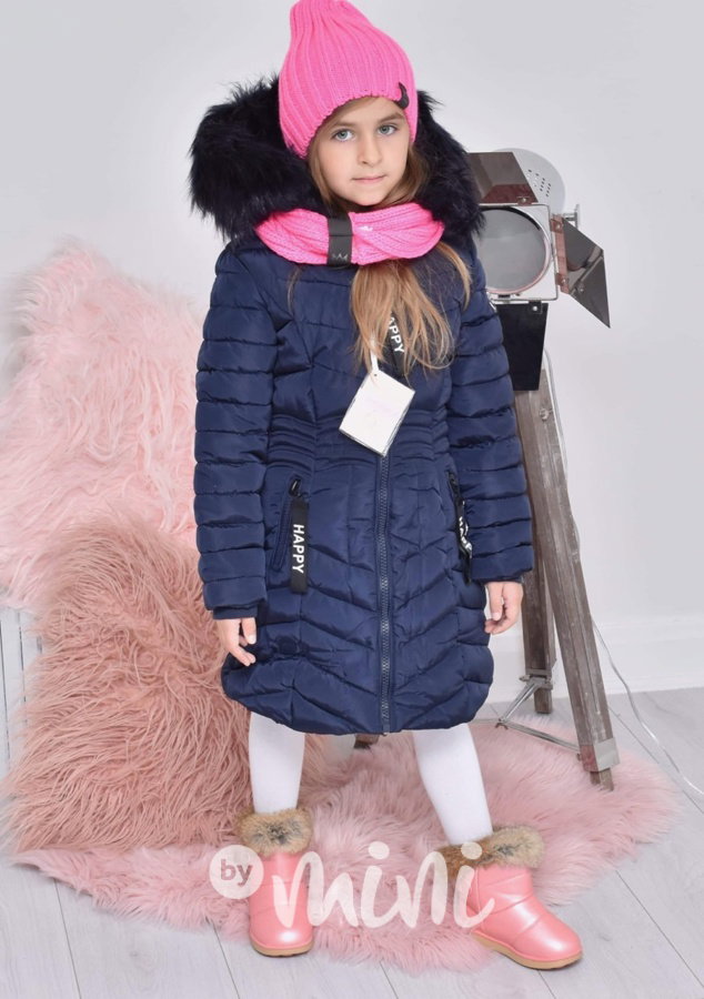 Dětský modrý zimní kabátek s kapucí HAPPY