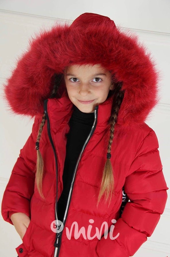 Červený dívčí zimní kabát Fashion