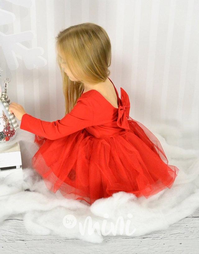 Ballerina červené šaty s maxi mašlí