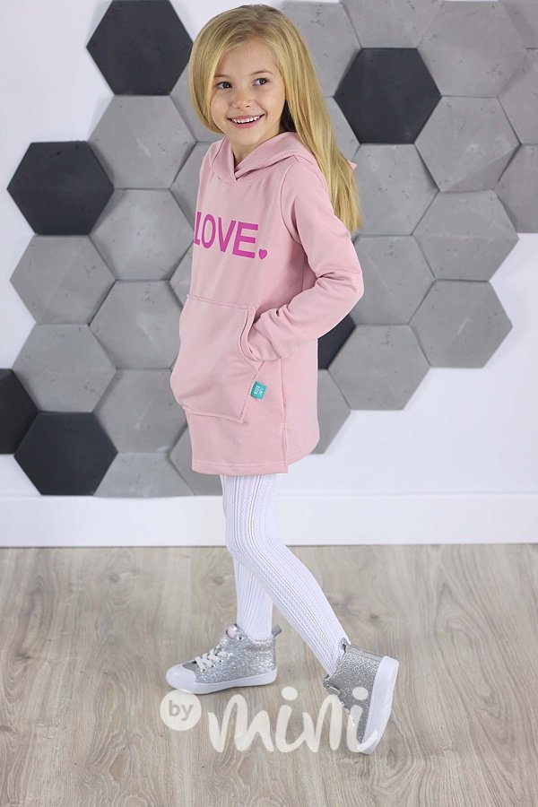 LOVE hoodie dress s kapucí růžová