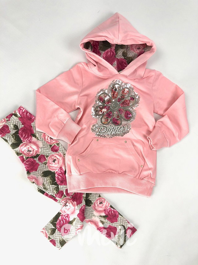 Kytičkový set - mikina + legíny pink s flitry