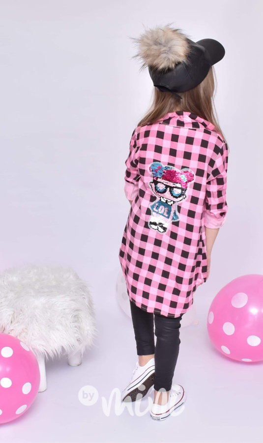 Pink růžová dívčí LOL košile s flitry