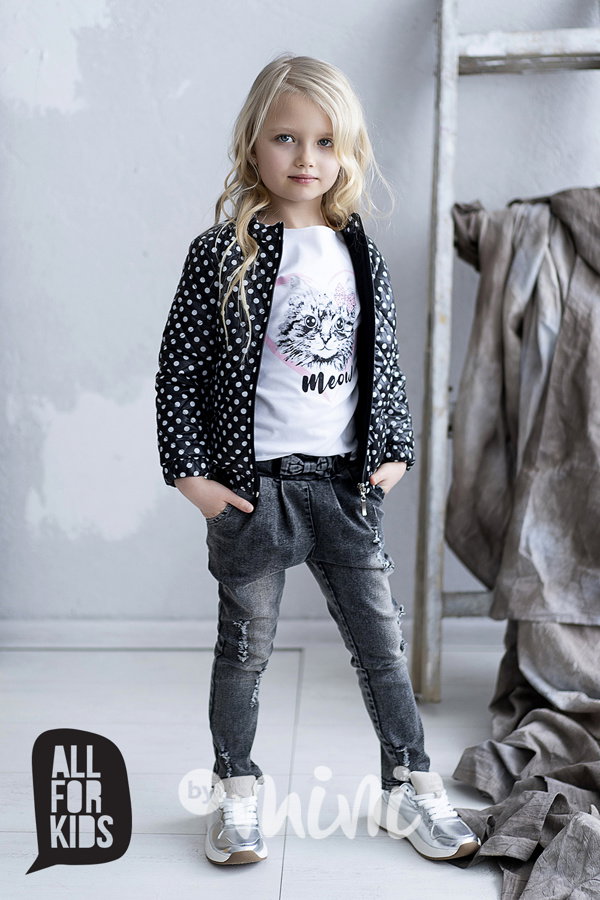 Grafitové jeans baggy kalhoty s mašličkou
