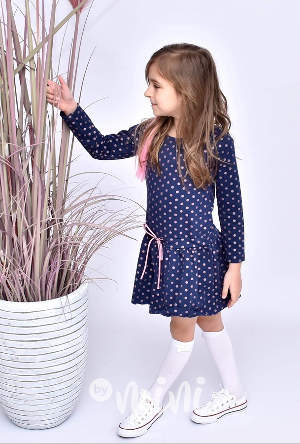 Tmavě modré puntíkované šaty pro dívky