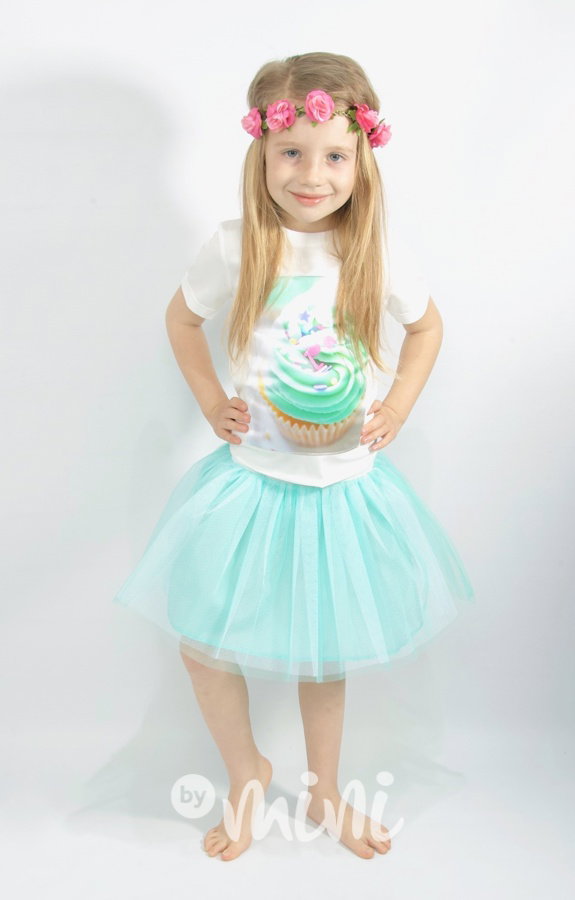 Cupcake tutu dívčí set mentolkový, sukně+triko