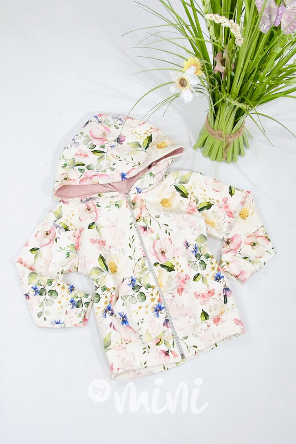 Flowers dívčí mikina na zip s kapucí