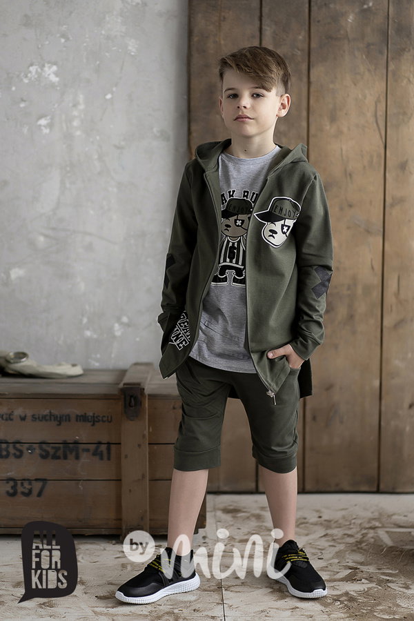 Long khaki chlapecká mikina s prošitím