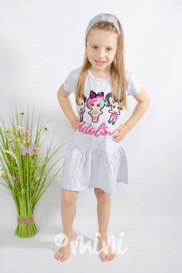 DOLL idols dětské šaty šedé s flitry
