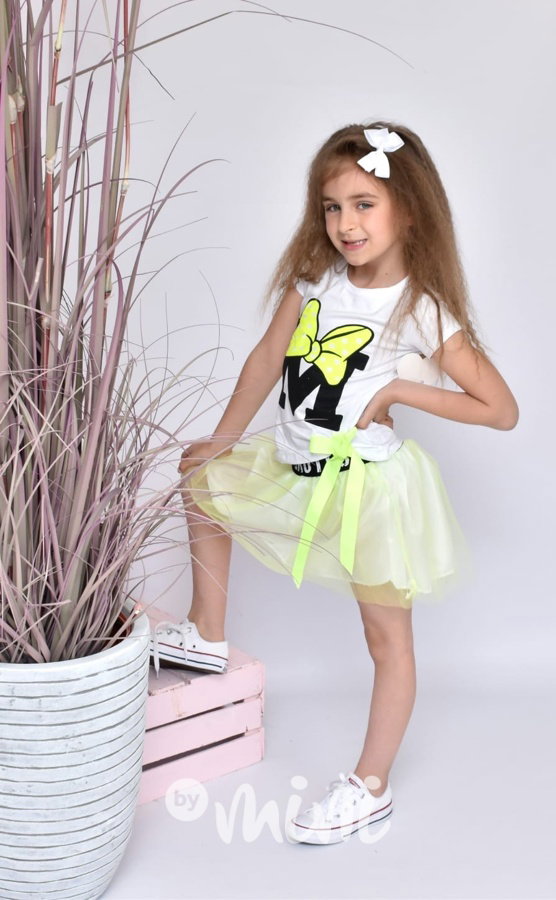 Žlutý Neon love Minnie set + tutu tylová sukně