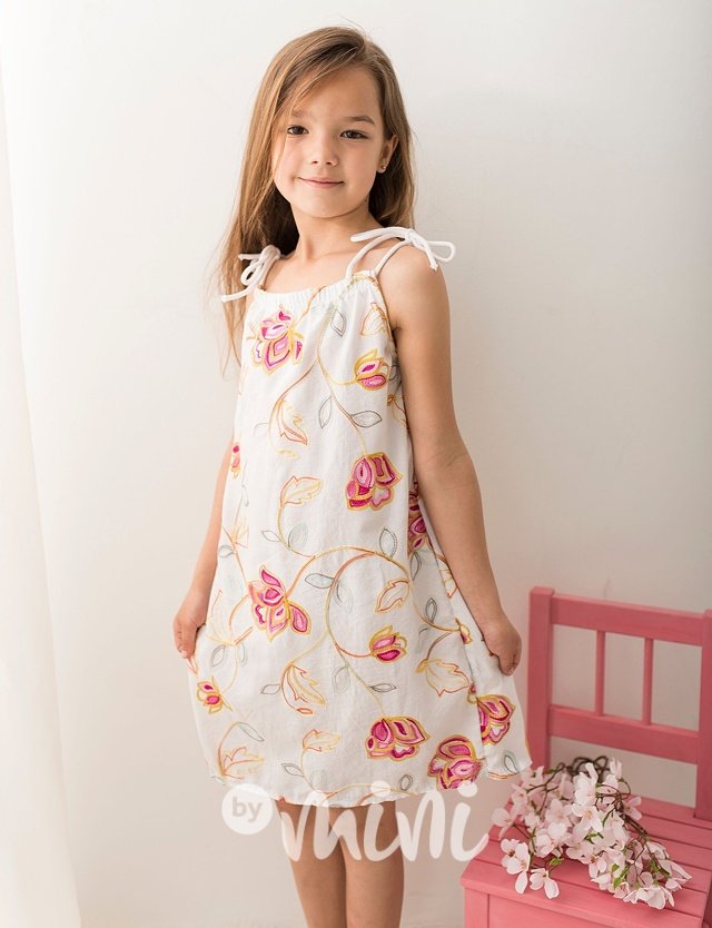 Vyšívané dívčí šaty na ramínka flower pink
