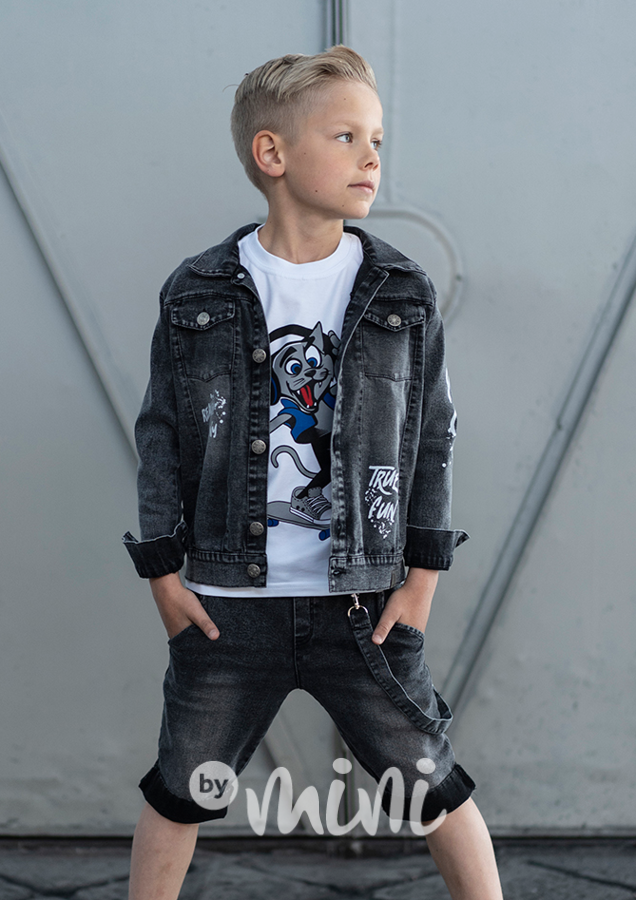Jeans grafit chlapecká bunda s printem