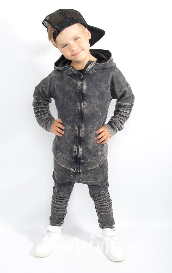 Acid wash biker mikina black