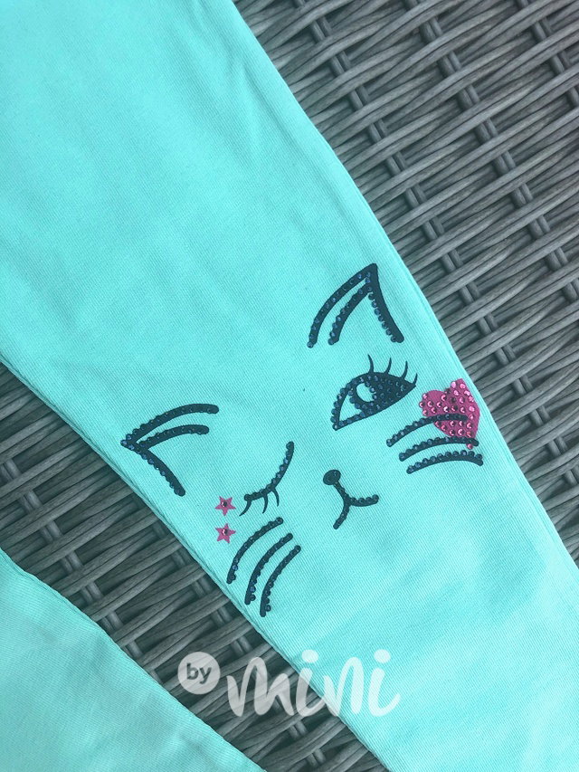 Kočičkové stretch legíny s kamínky mint