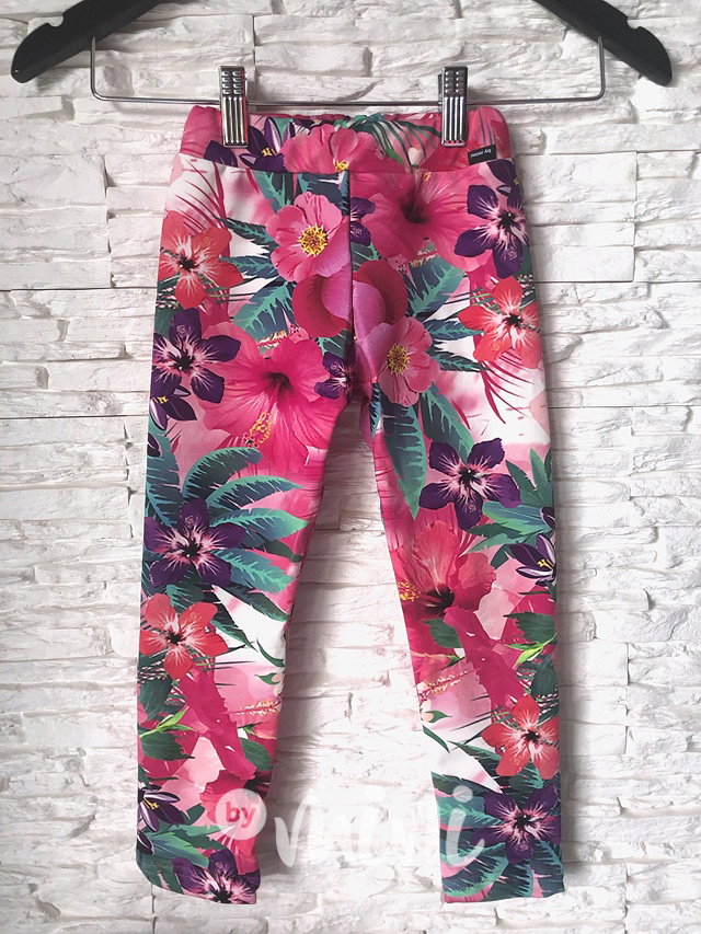 Pink flower stretch legíny