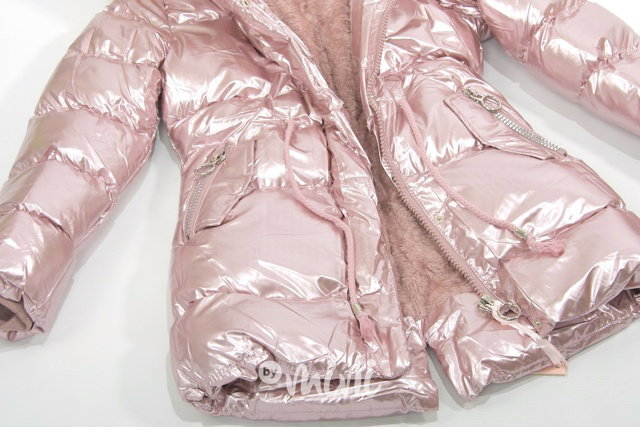 Metalický dívčí zimní kabát pink