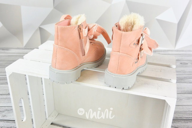Dětské dívčí podzimní boty pink workery mašličky kožíšek By Mini