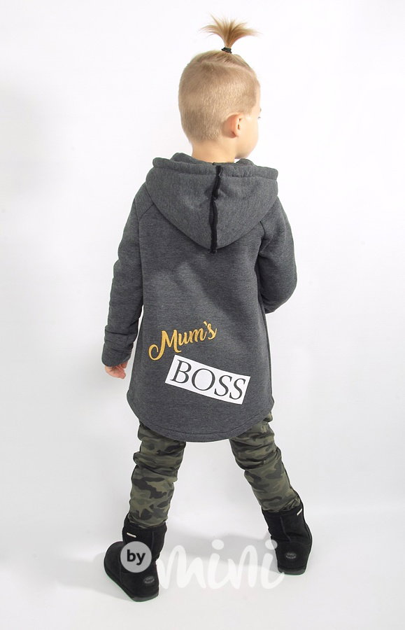 Mum's boss - vyteplená dlouhá mikina grafit