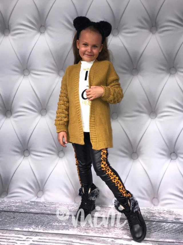 Černé dětské dívčí vyteplené legíny s leopardím vzorem By Mini