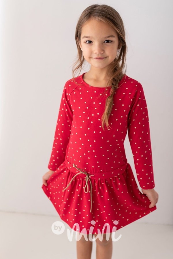 Dívčí šaty zlaté puntíky - red fresh cotton
