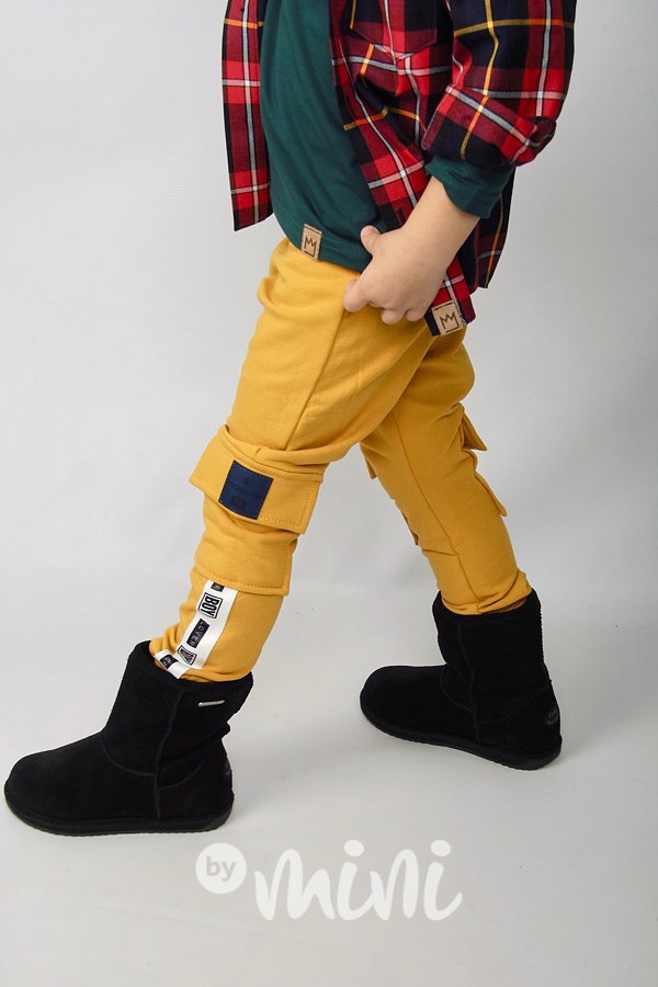Vyteplené chlapecké baggy kapsáče - mustard