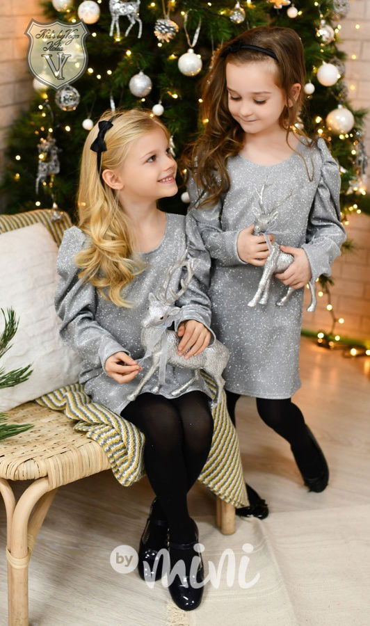 Stříbrné sváteční šaty - máma a dcera