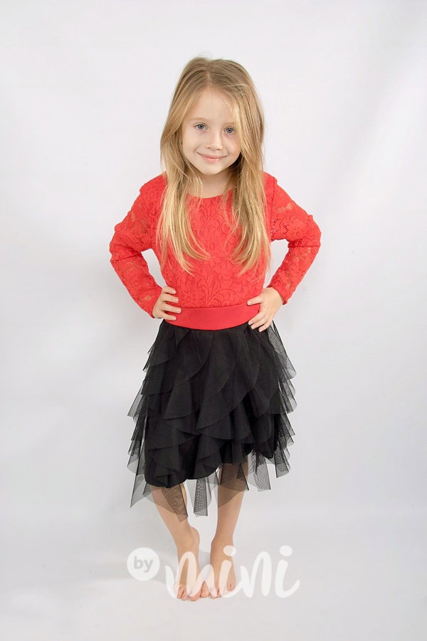 Slavnostní krajkové tylové šaty - black/red